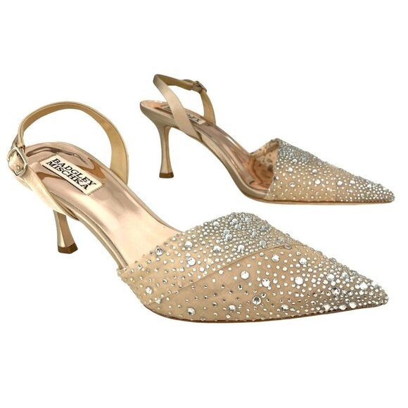 NEW Badgley Mischka $245 Size 7.5 Brenna Rhinestone Slingback Heels Shoes - Picture 4 of 10